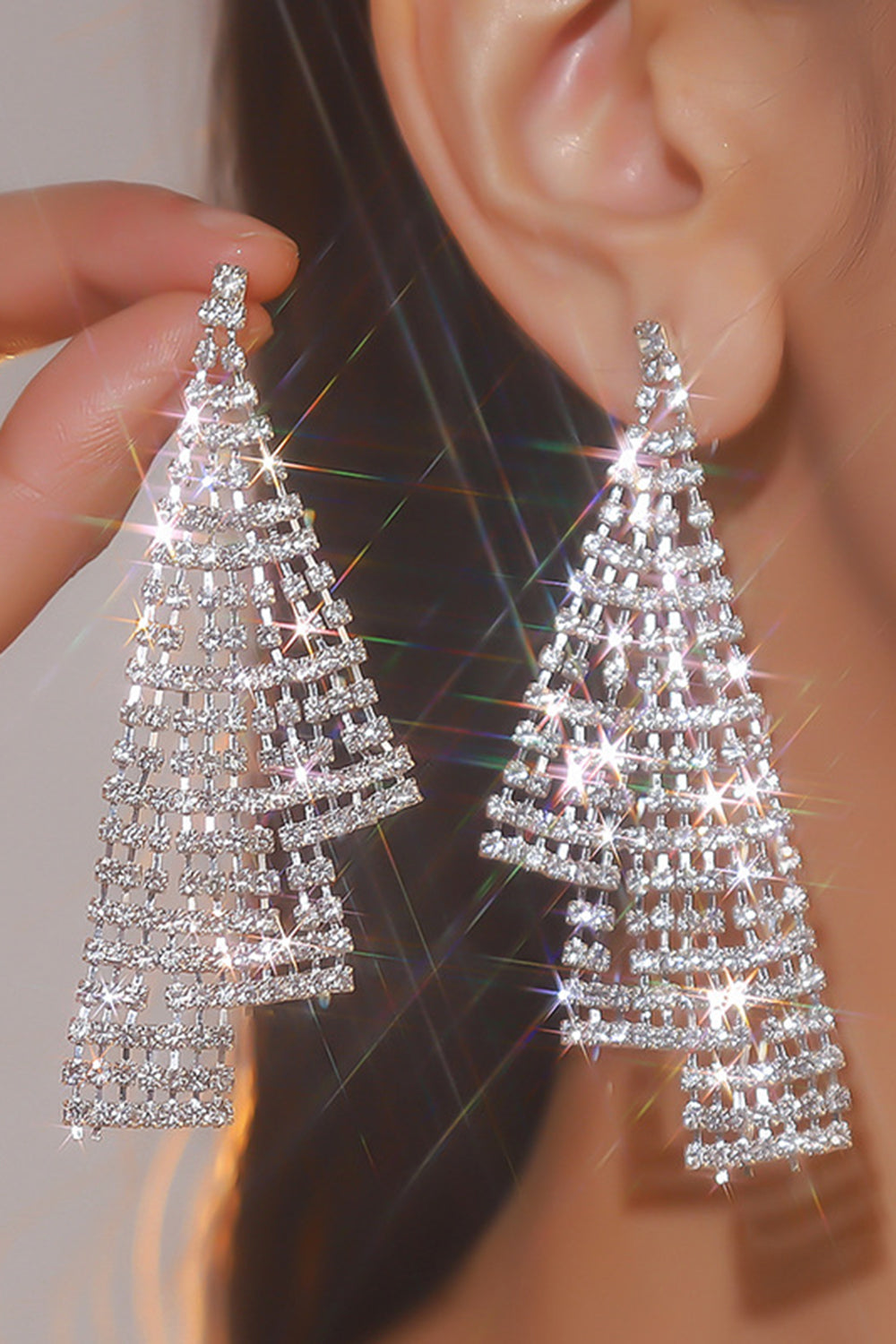 Sølv Rhinestone Dråbe Øreringe