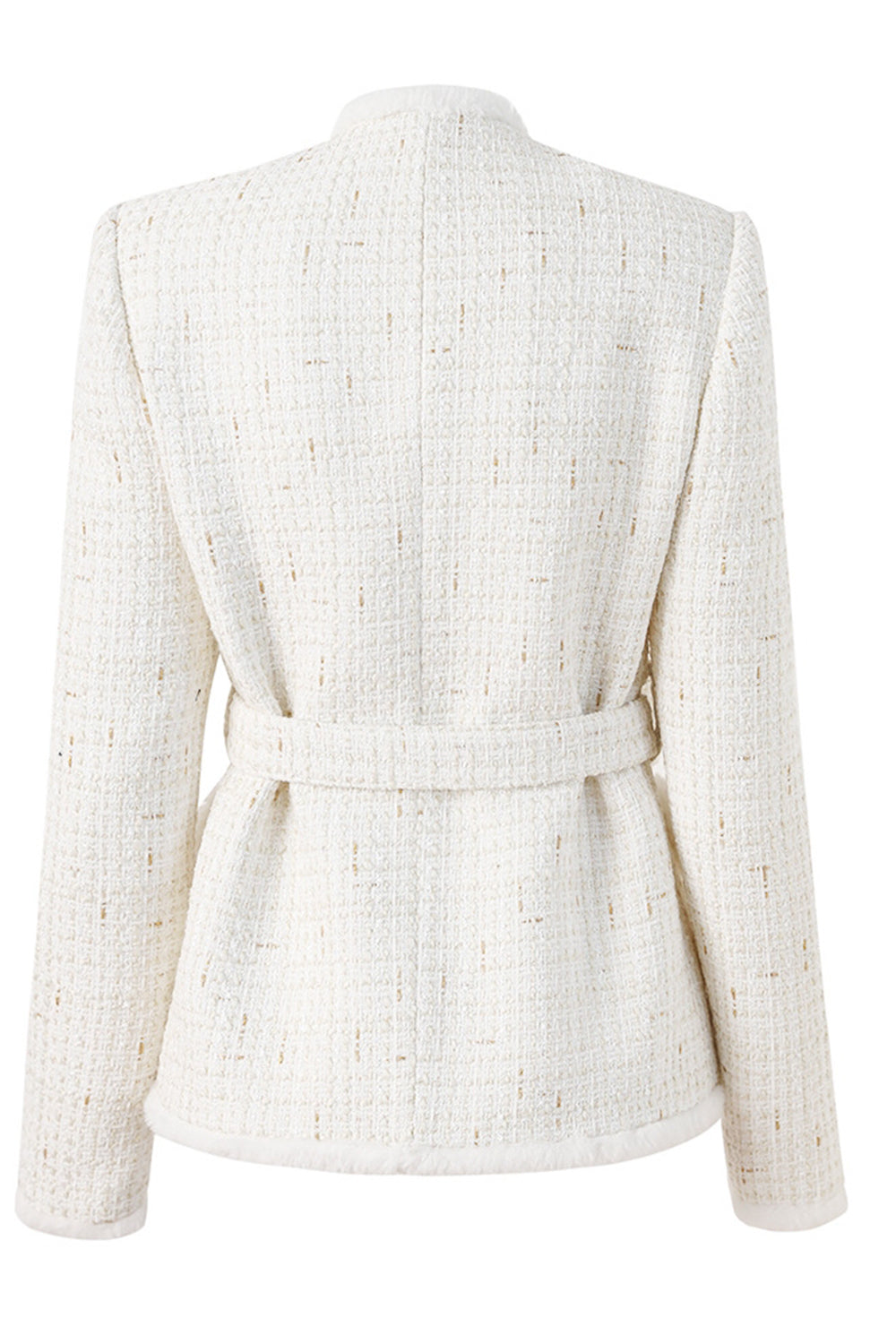 Let luksus hvid uldsplejsning lille stativ krave damejakke