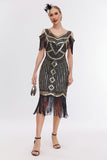 Sort gylden kold skulder frynser 1920'erne Gatsby kjole
