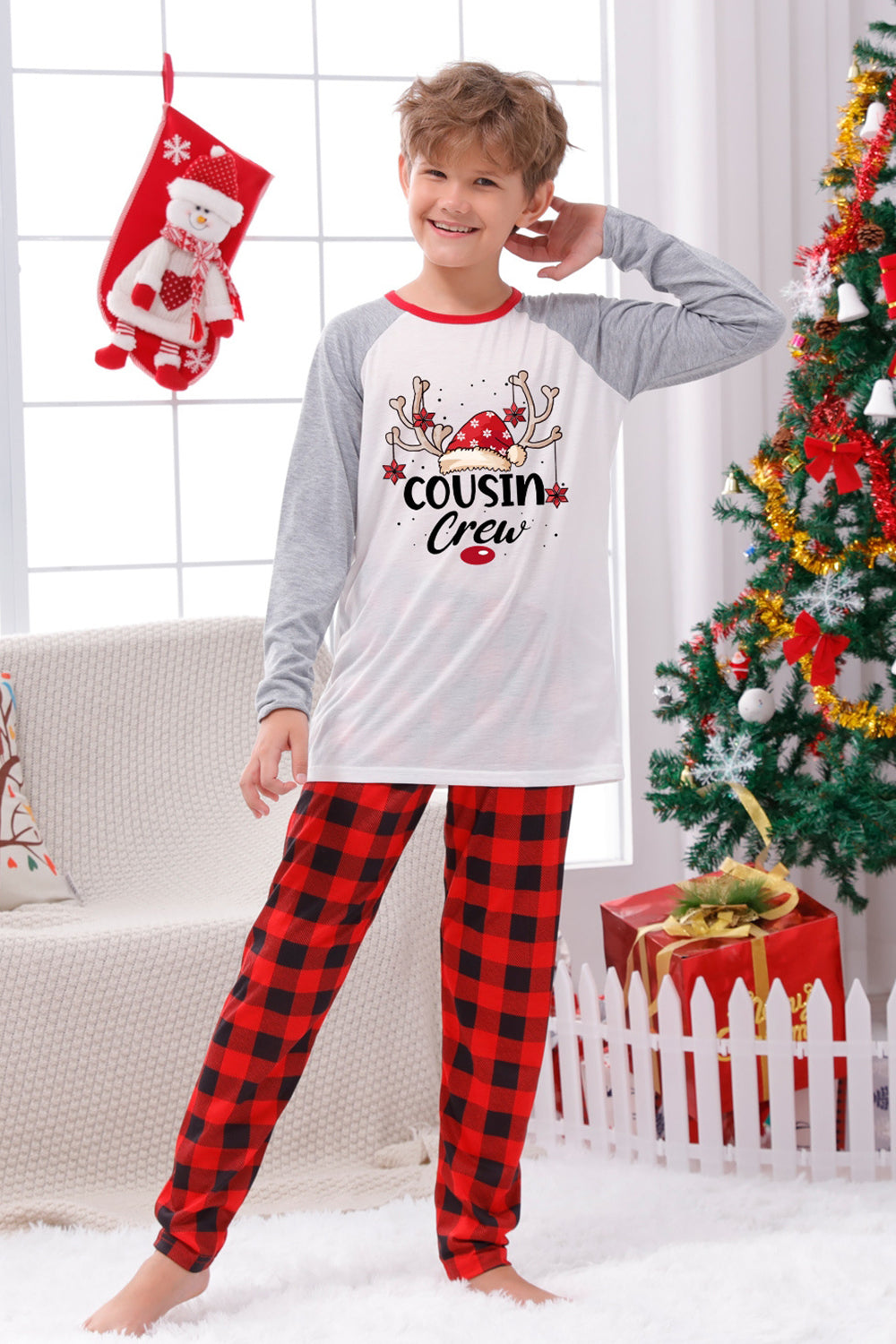 Plaid jul matchende familie print pyjamas