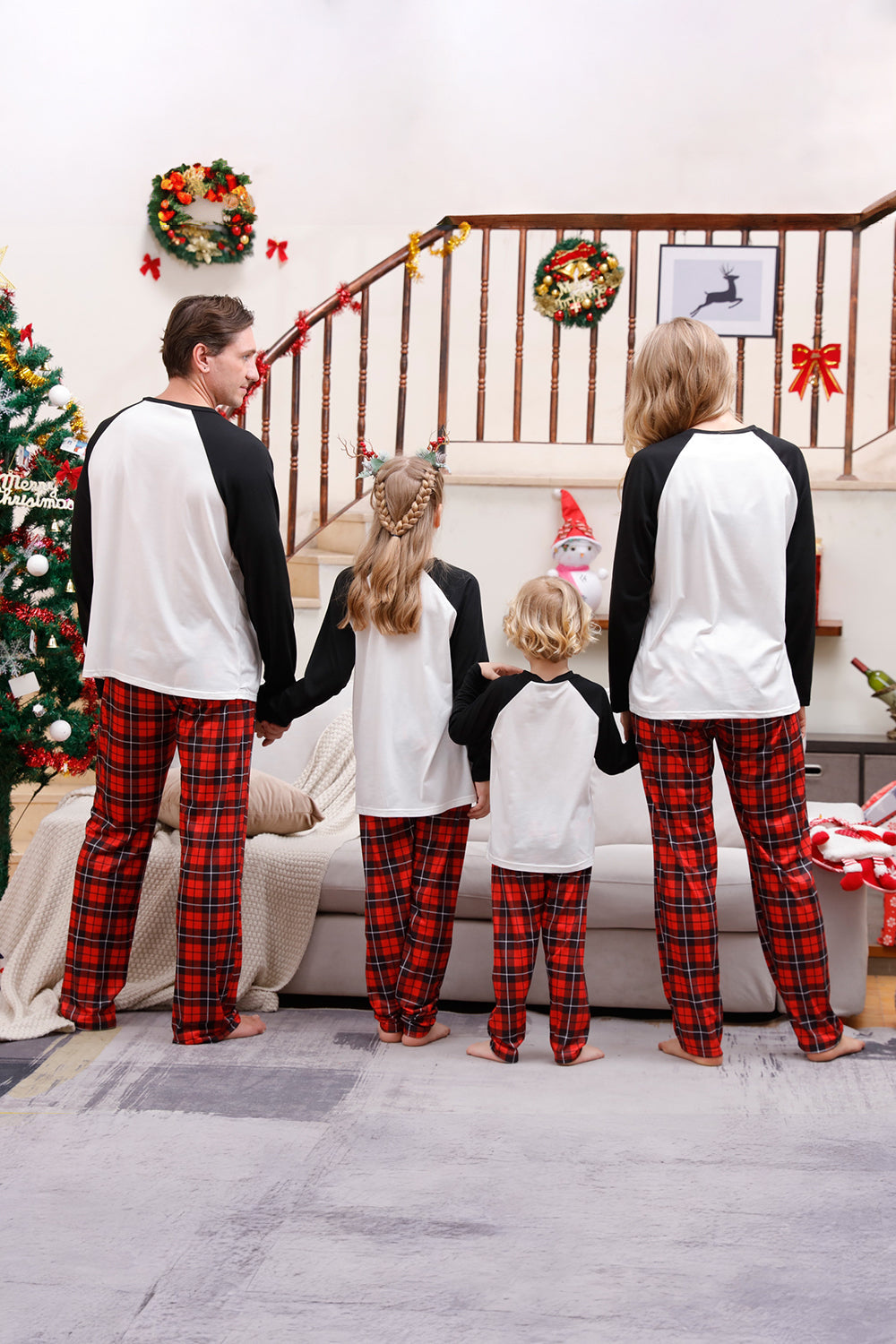 Langærmede Plaid familie julepyjamas