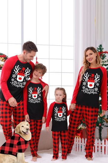 Rød Plaid Jul Familie Print pyjamas sæt med hund
