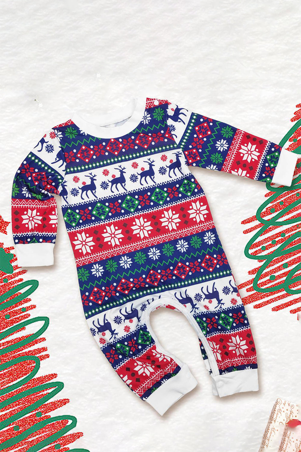 Rødgrøn familie juletræ pyjamas sæt