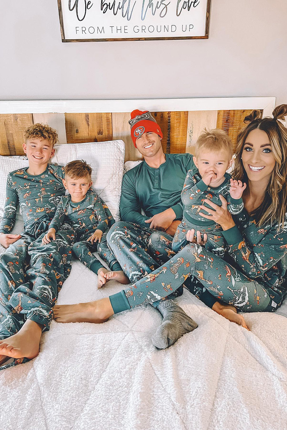 Jul Familie Matchende pyjamas Sæt Grønt Dyremønster Print pyjamas