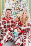 Julefamilie matchende pyjamas sæt rød plaidpyjamas