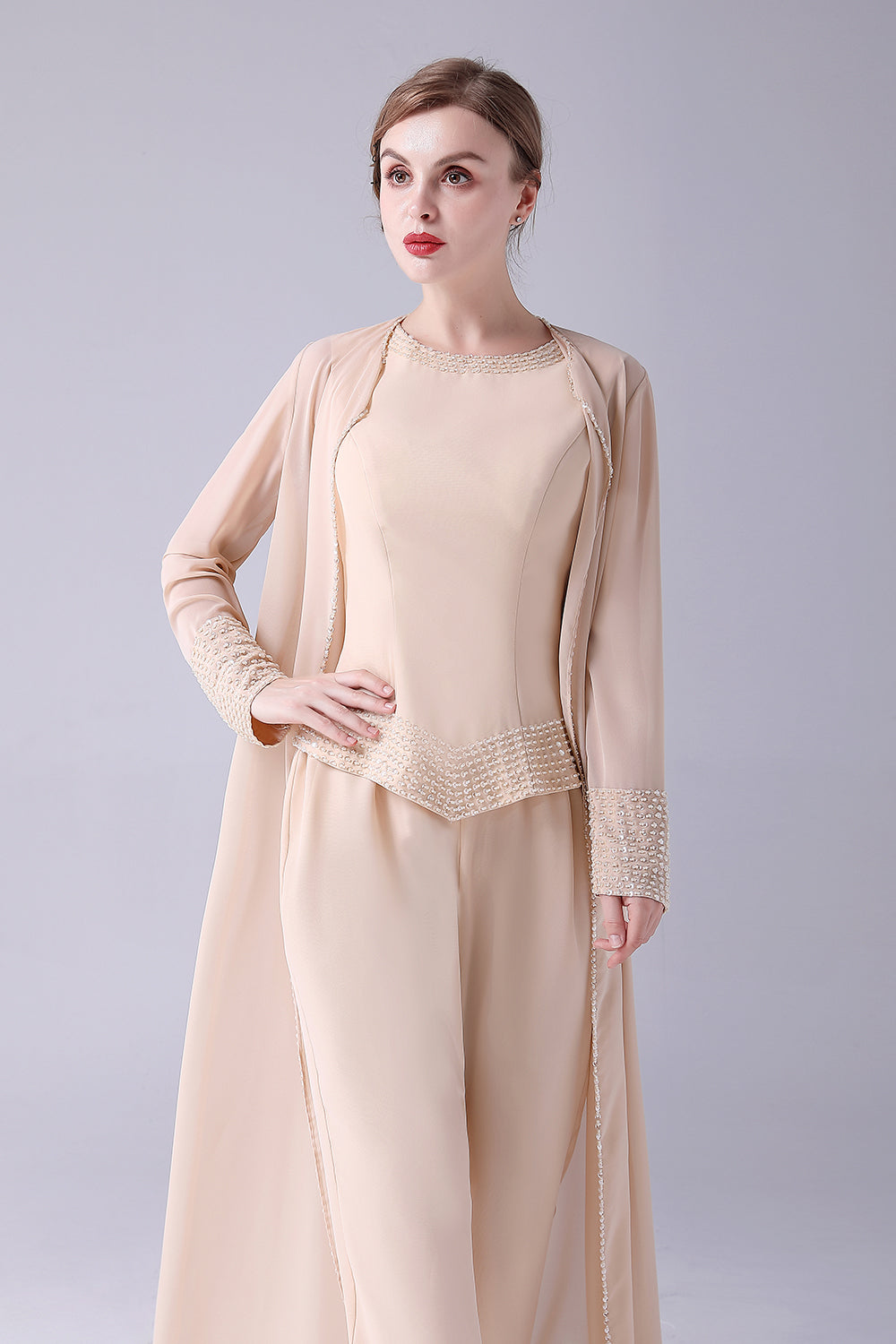 Champagne lang frakke 3 stk mor til bruden buksedragter