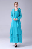 Blå A-line scoop neck chiffon gulvlang mor til brudekjolen