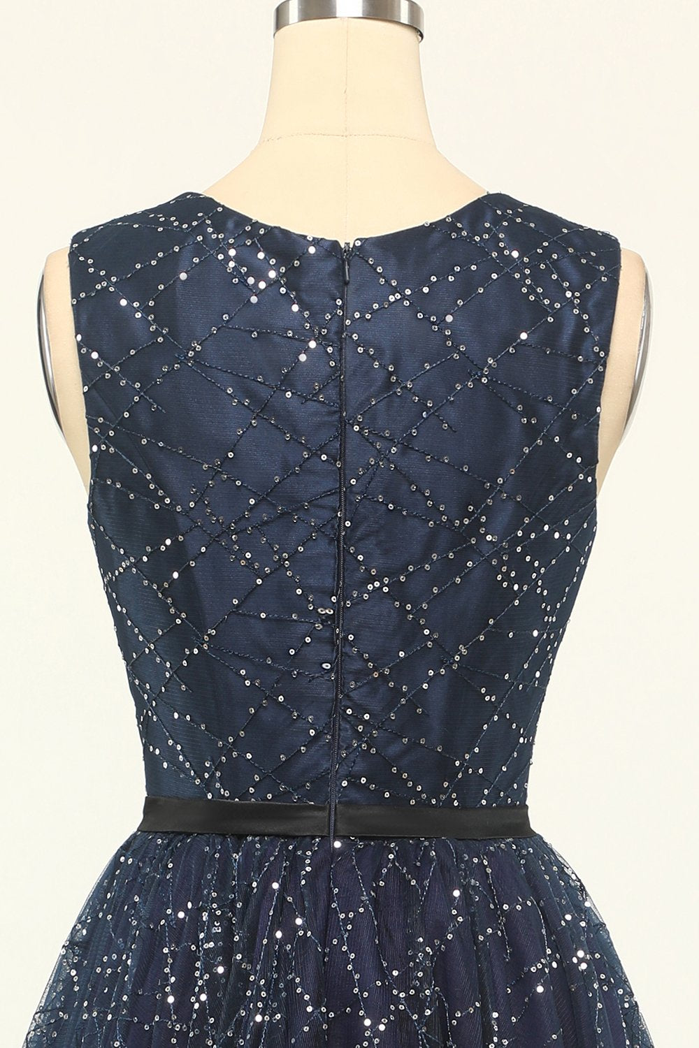 Glitter Navy Tulle Prom Kjole