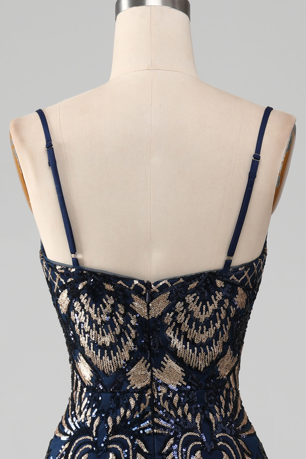 Sparkly Navy Spaghetti Stropper Havfrue Gallakjole