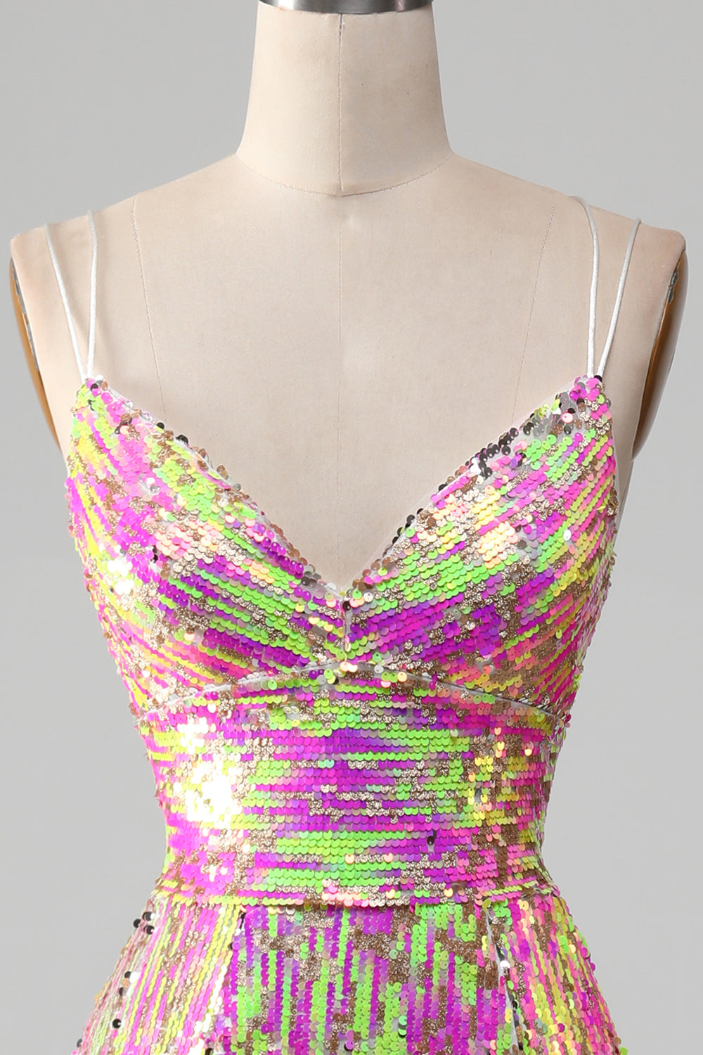 Lys pink glitrende havfrue gallakjole med slids