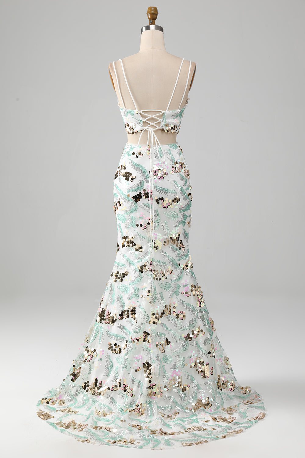 Hvid todelt glitrende havfrue gallakjole med slids