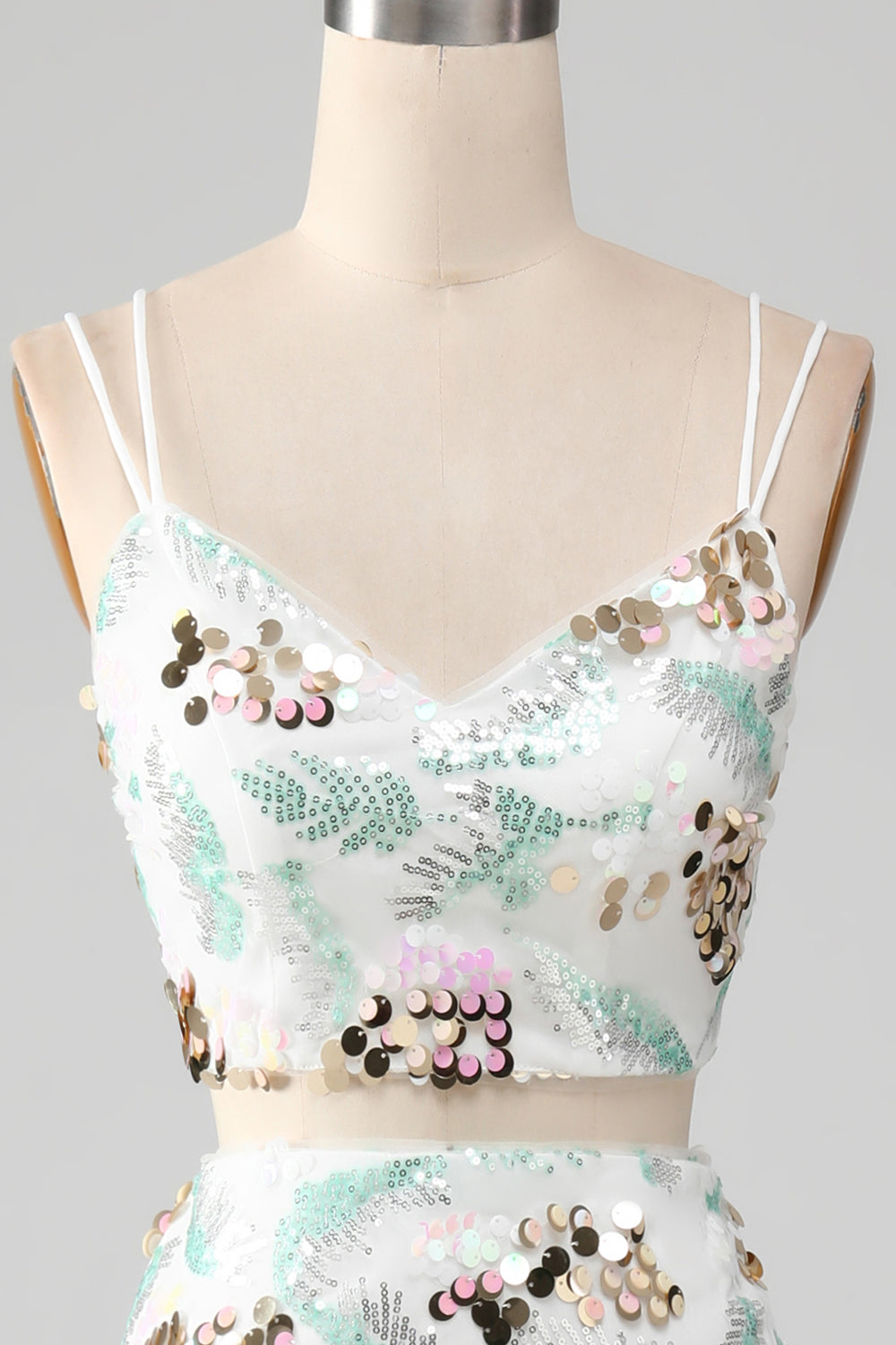 Hvid todelt glitrende havfrue gallakjole med slids