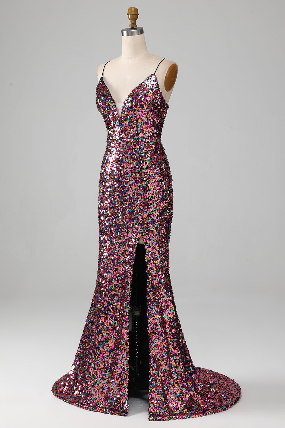 Lilla havfrue glitrende gallakjole med slids