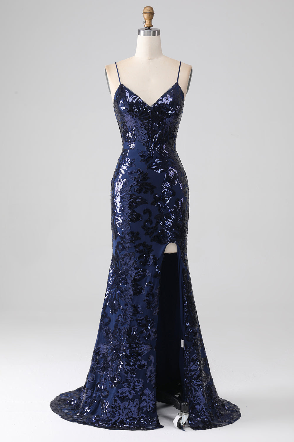 Glimrende pailletter Havfrue Spaghetti Stropper Gallakjole med slids