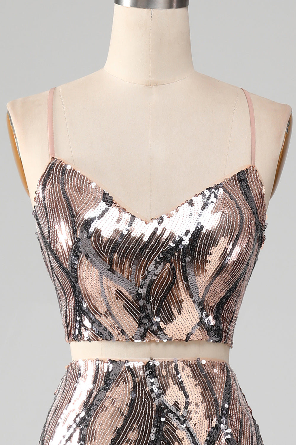 Glitrende todelt kappe gallakjole med frynser