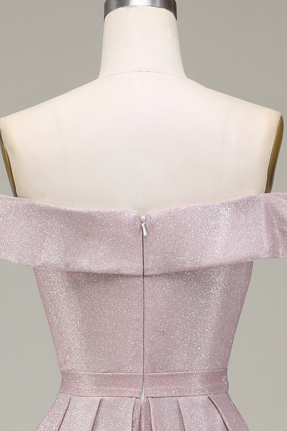 Off the skulder Grå Pink Sparkly Gallakjole med plisseret