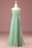 Matcha firkantet hals ærmeløs A-line Chiffon Maxi Junior brudepigekjole