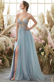 Lysebla Overtraksmeteriale Tulle Prom Kjole
