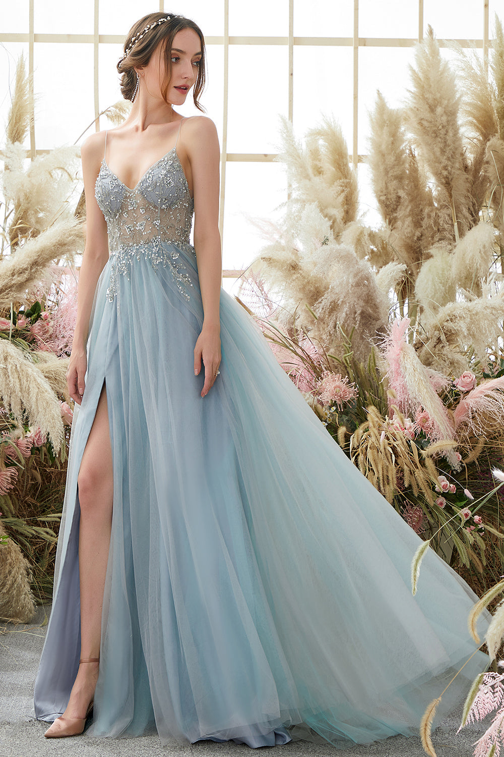 Lilla beading Tulle Prom Kjole