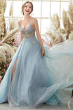 Lysebla Overtraksmeteriale Tulle Prom Kjole