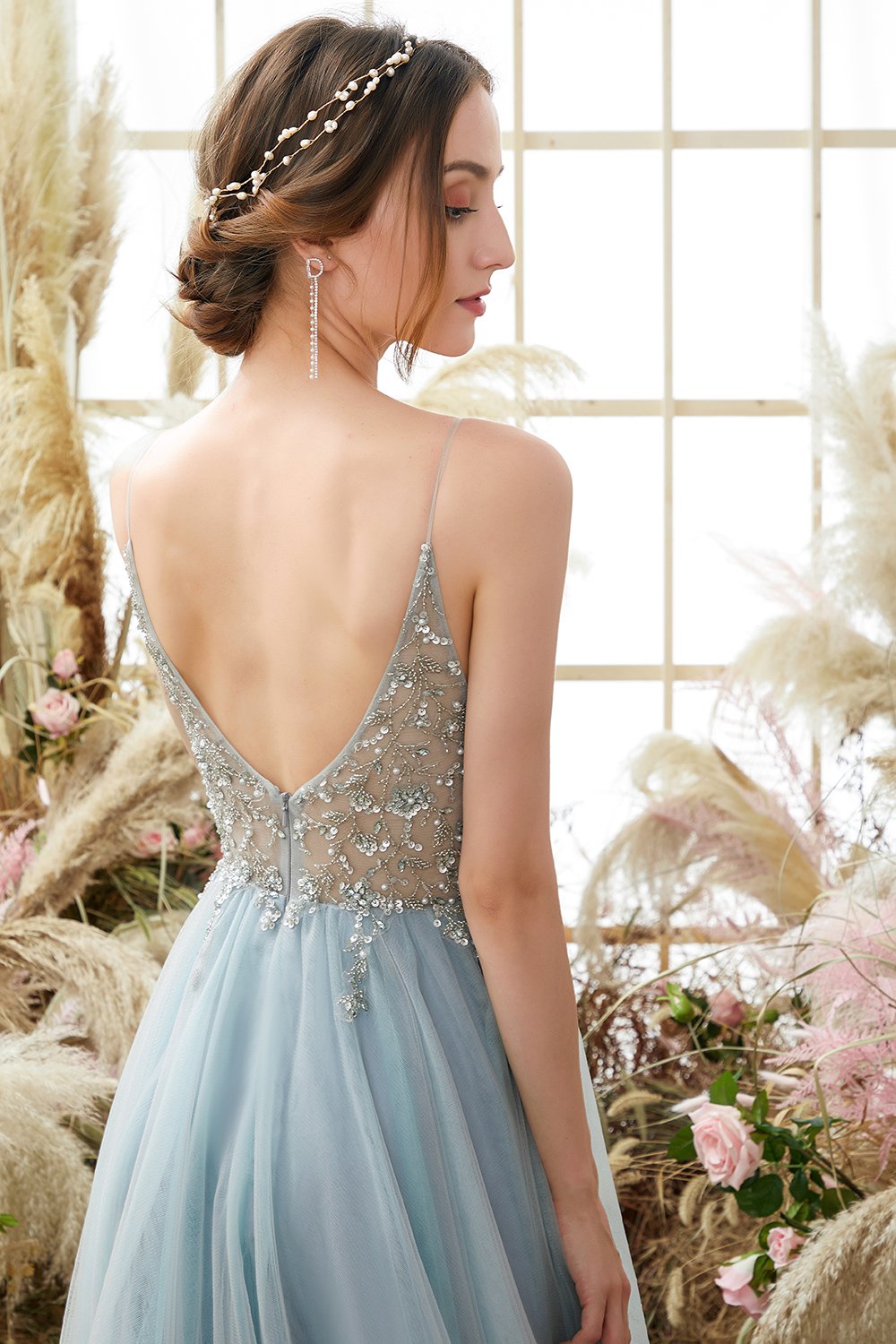 Lysebla Overtraksmeteriale Tulle Prom Kjole