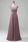 Dusk A-line Beaded Chiffon Rund hals Maxi Mor til brudekjolen