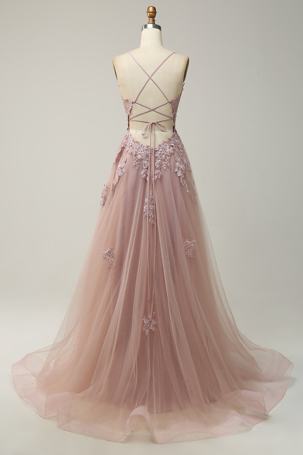 Spaghetti stropper A Line Light Purple Long Prom Dress med Criss Cross Back