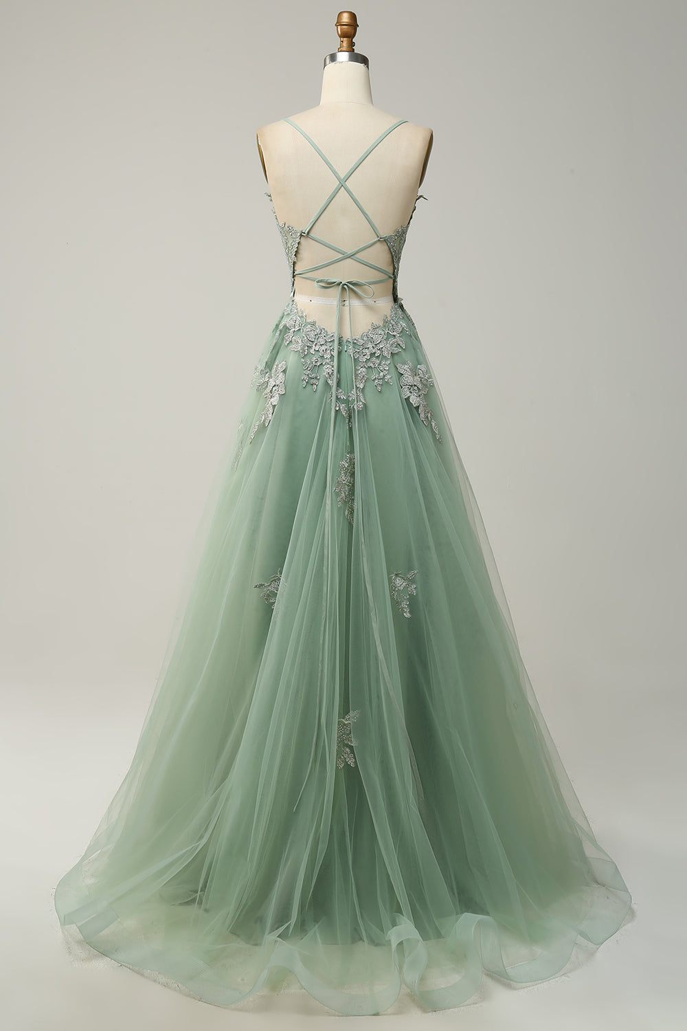 Spaghetti stropper A Line Light Purple Long Prom Dress med Criss Cross Back