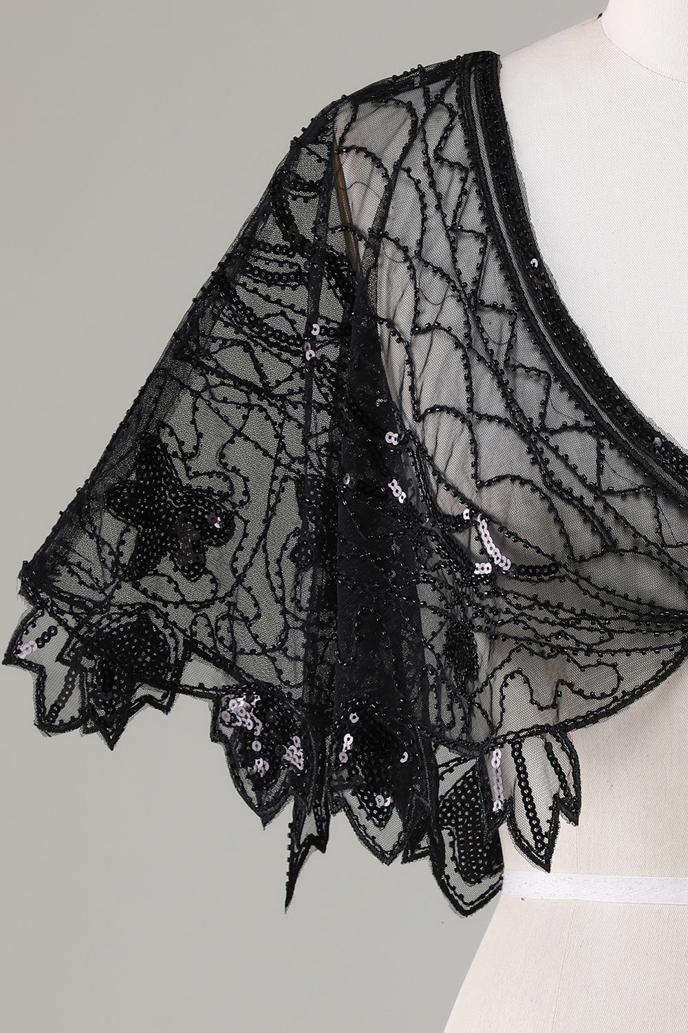 Pailletter Black Glitter 1920'erne Cape med perler