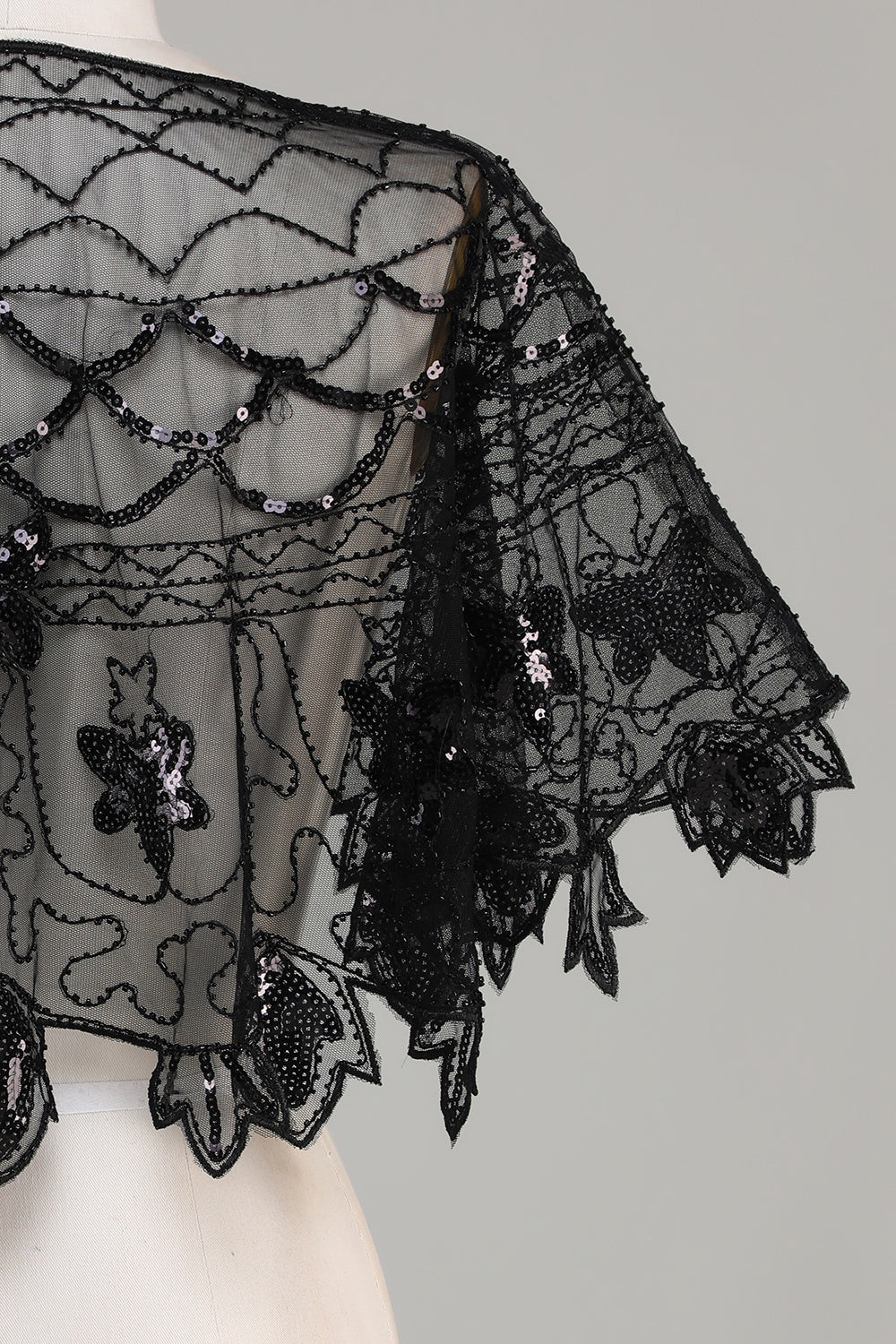 Pailletter Black Glitter 1920'erne Cape med perler