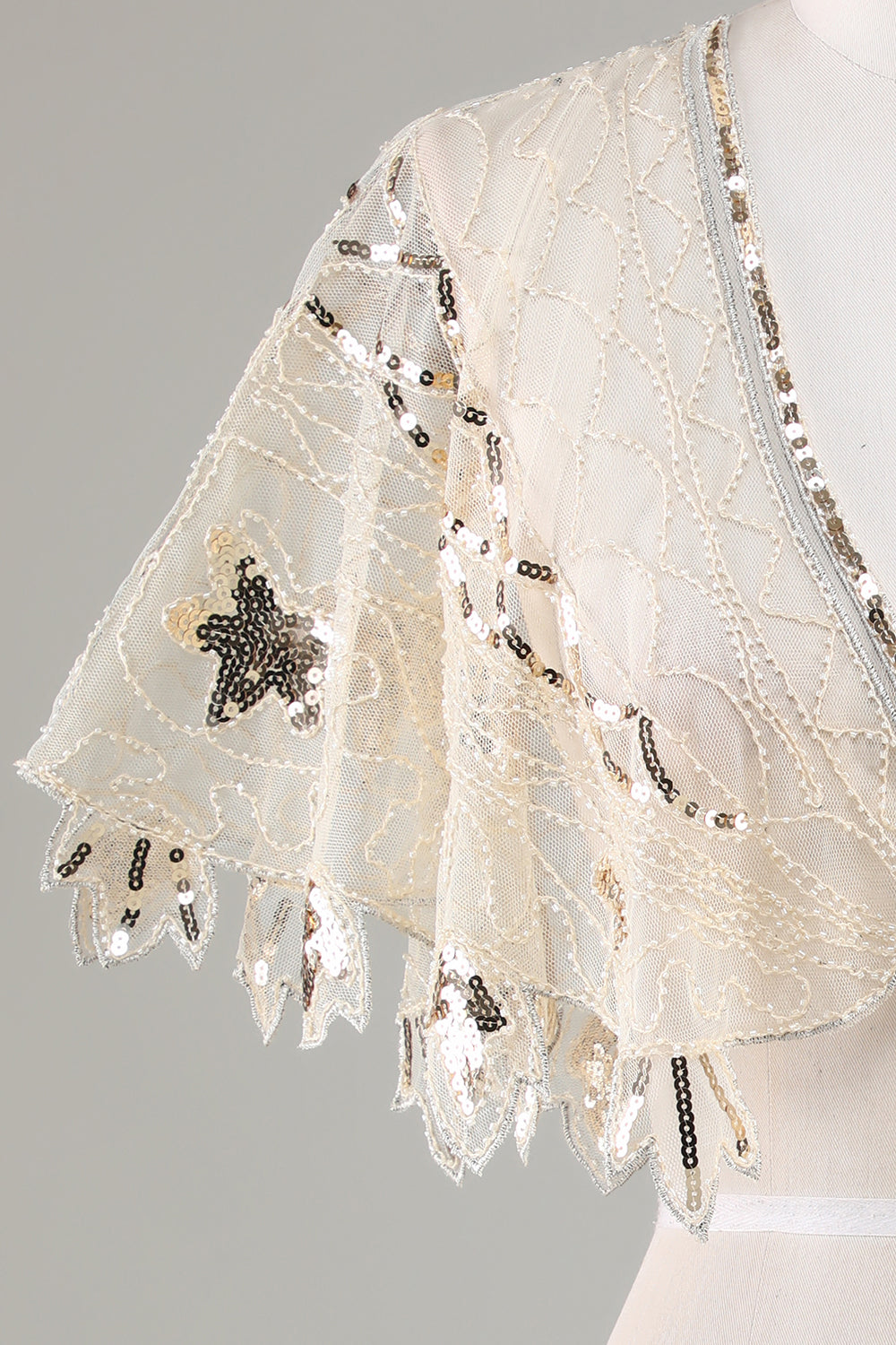 Pailletter Black Glitter 1920'erne Cape med perler