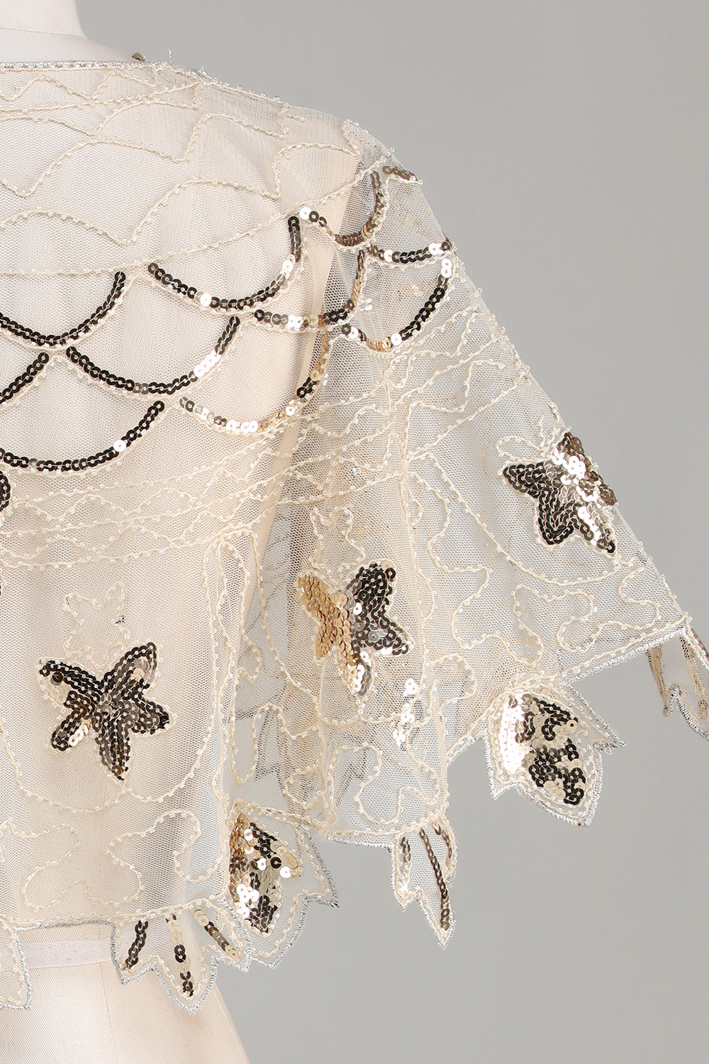 Pailletter Black Glitter 1920'erne Cape med perler