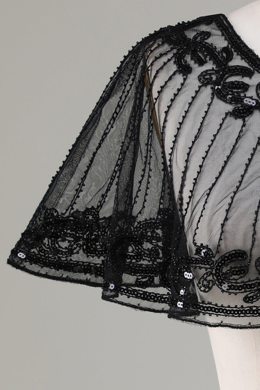 Black Beaded Glitter 1920'erne Cape til kvinder