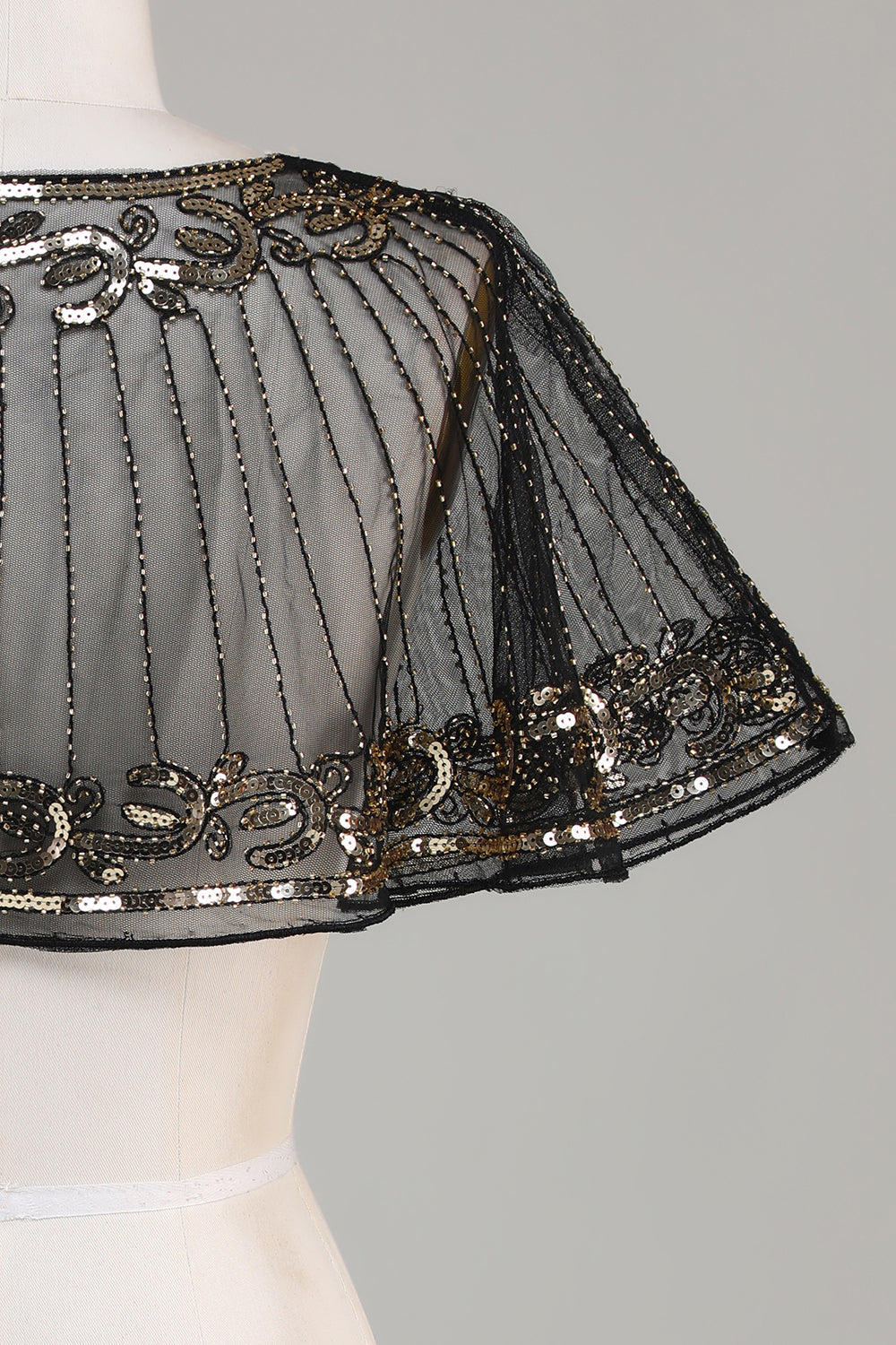 Black Beaded Glitter 1920'erne Cape til kvinder
