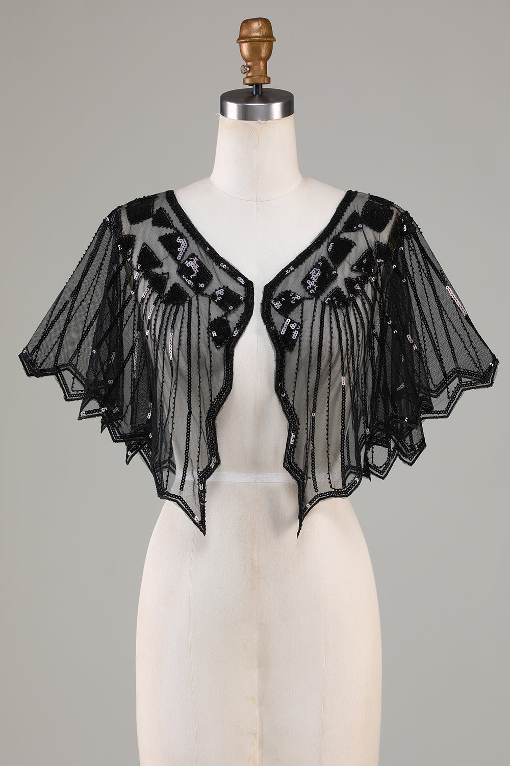 Pailletter Black Glitter 1920'erne Cape med perler