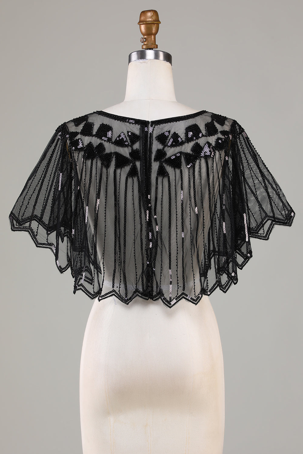 Pailletter Black Glitter 1920'erne Cape med perler