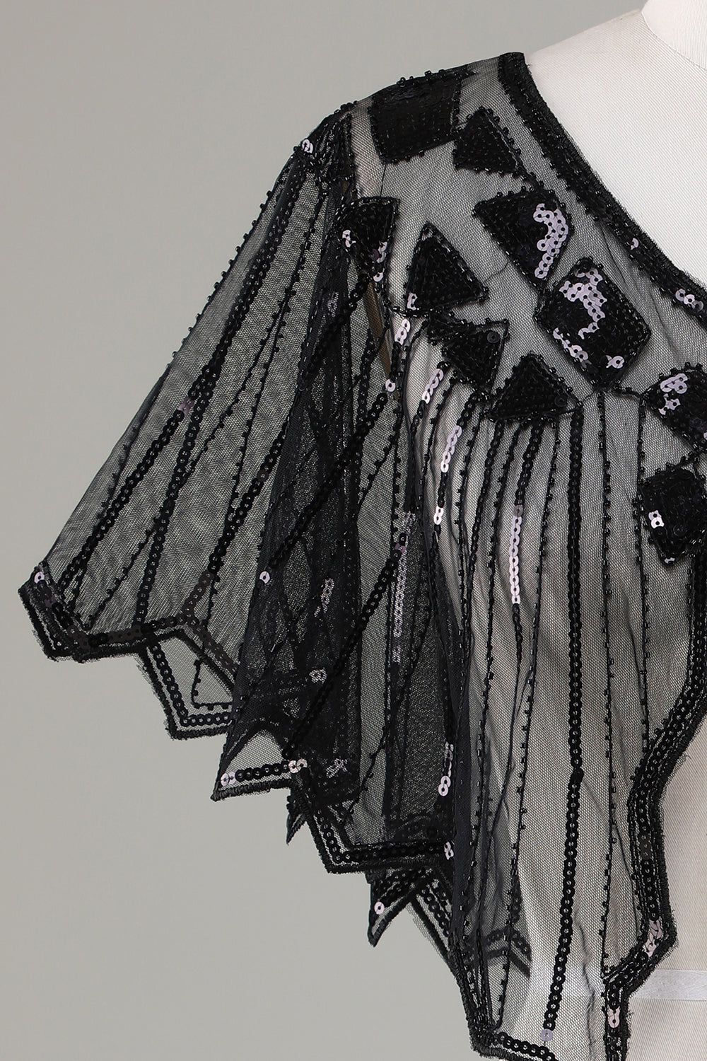 Pailletter Black Glitter 1920'erne Cape med perler