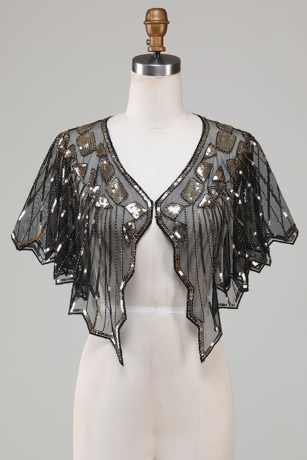 Pailletter Black Glitter 1920'erne Cape med perler