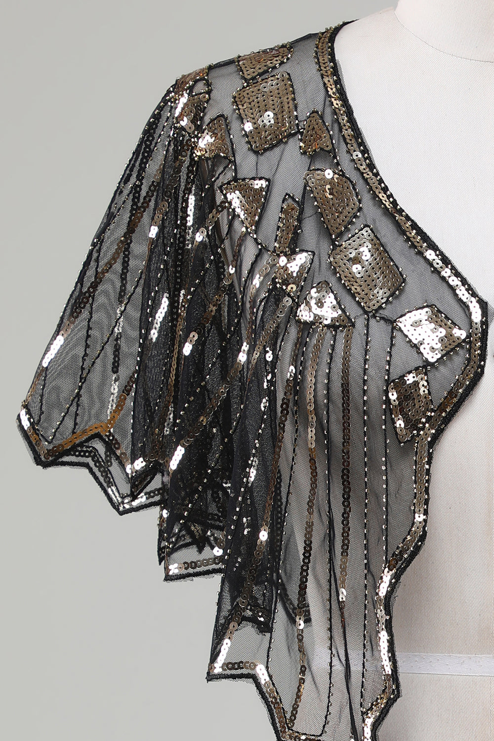 Pailletter Black Glitter 1920'erne Cape med perler