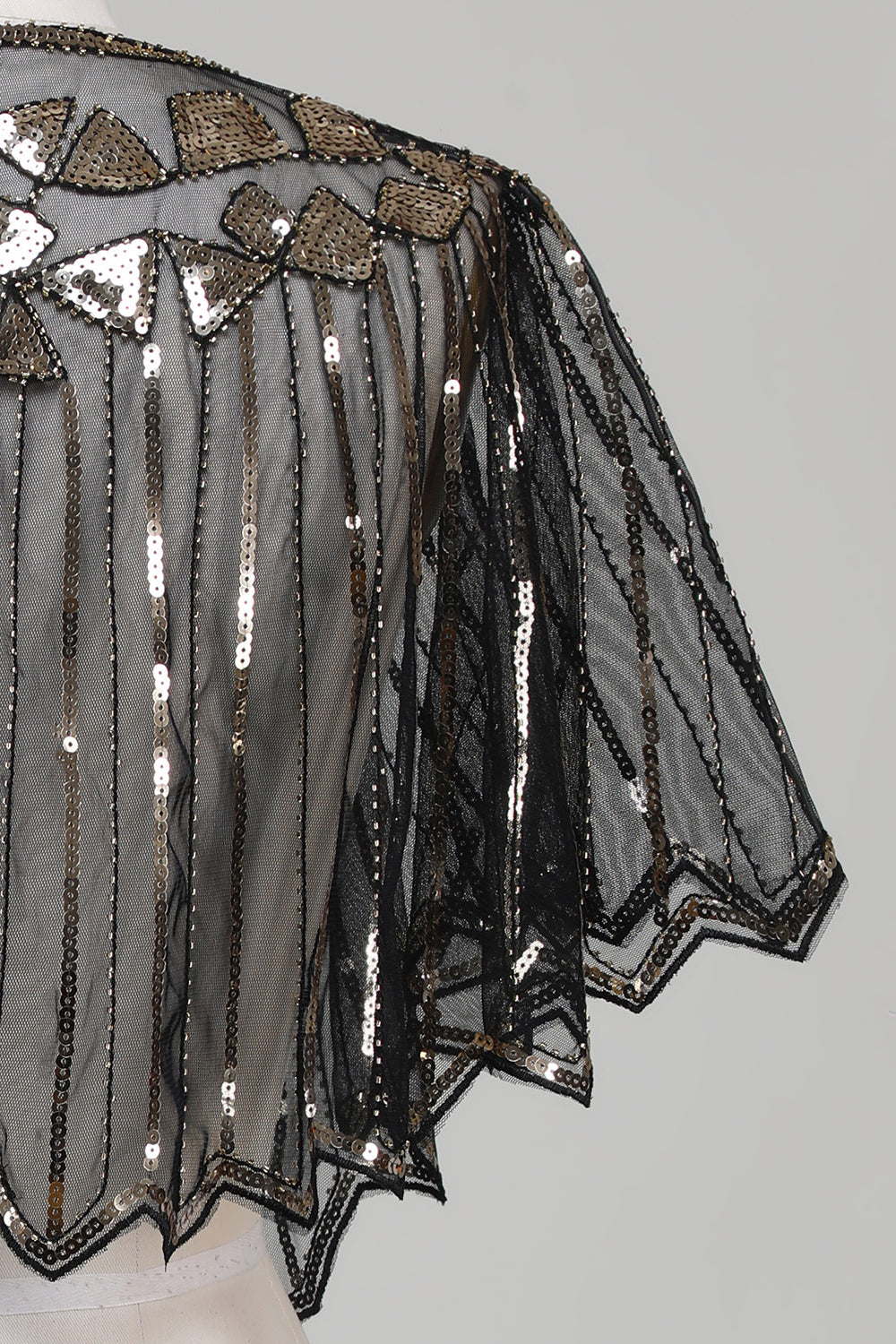 Pailletter Black Glitter 1920'erne Cape med perler