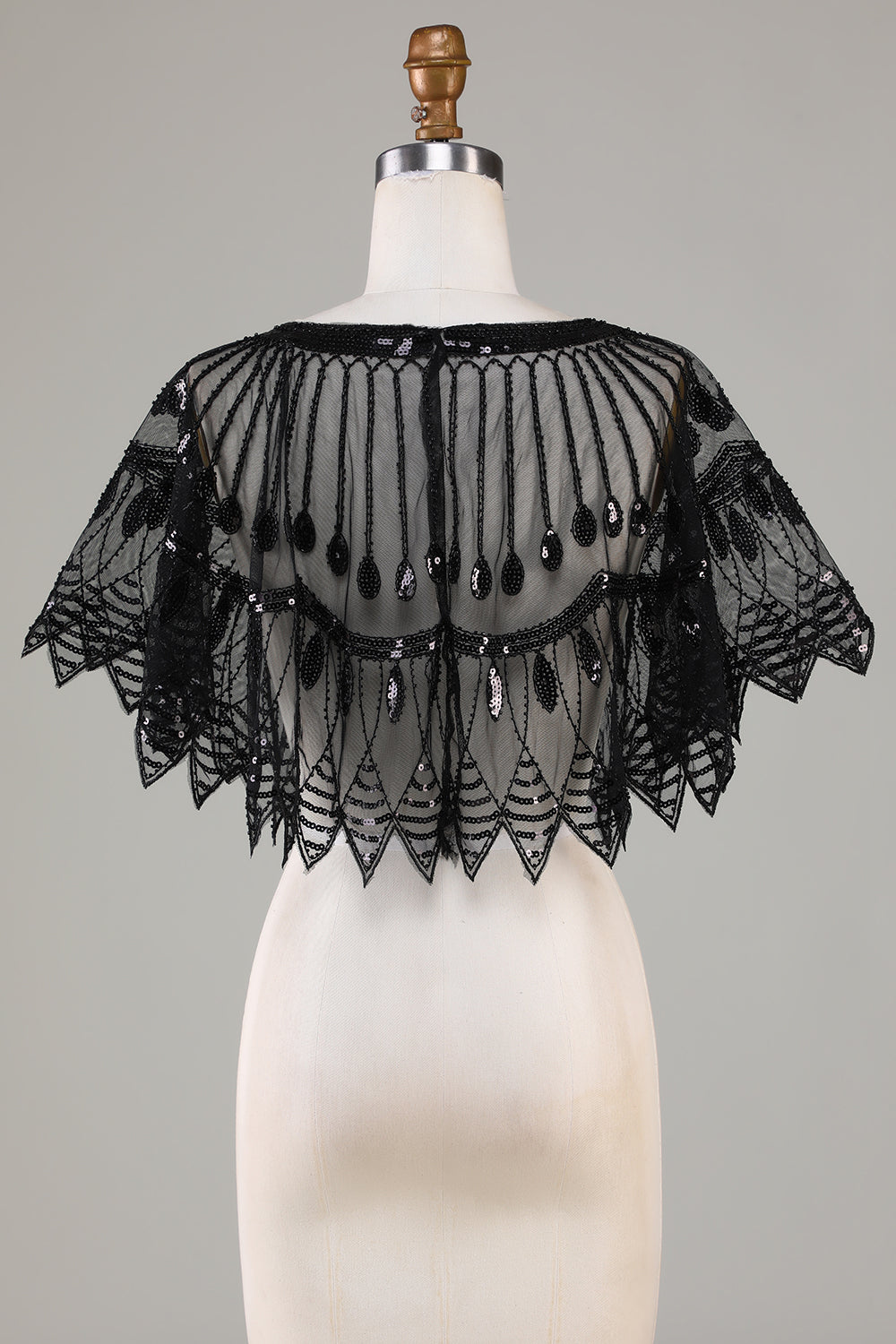 Glitter Black Pailletter 1920'erne Cape med perler