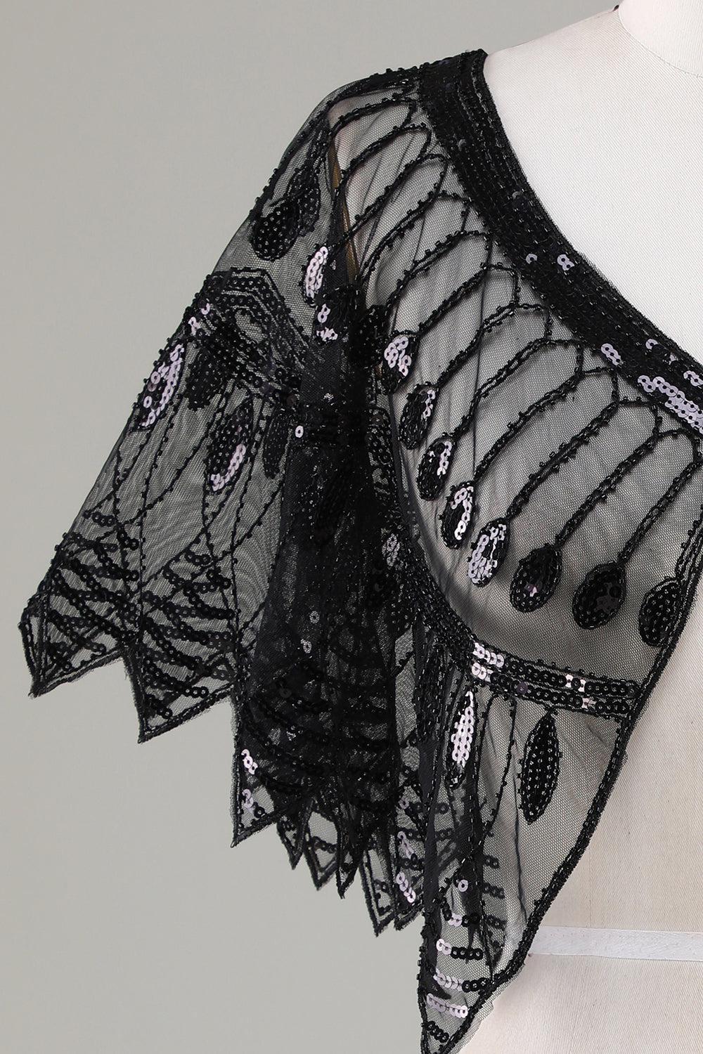 Glitter Black Pailletter 1920'erne Cape med perler