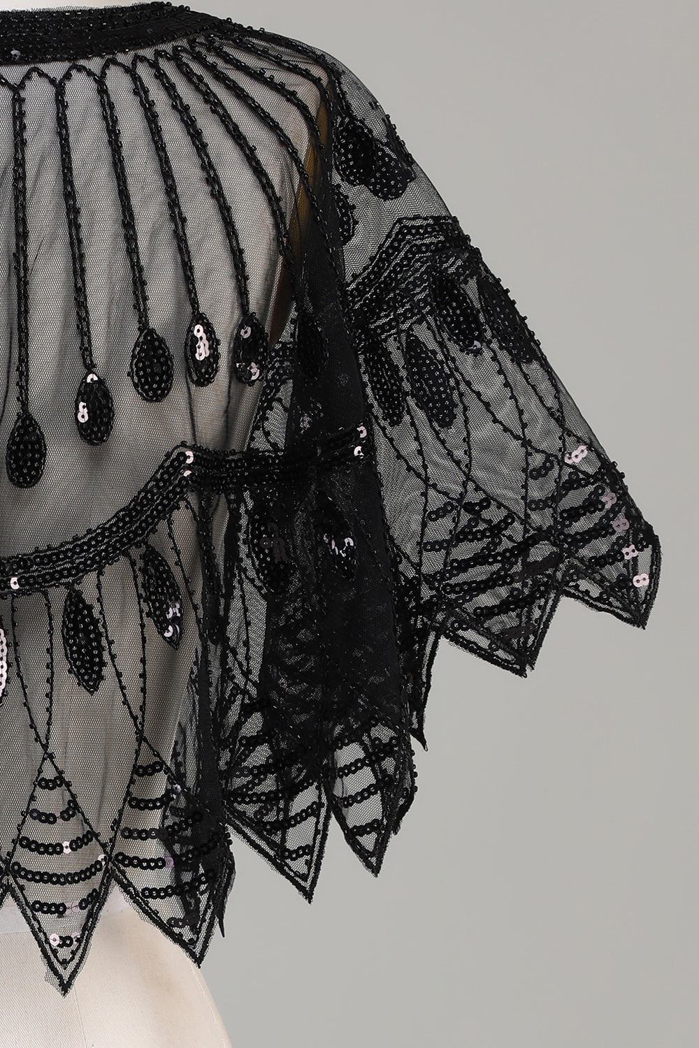 Glitter Black Pailletter 1920'erne Cape med perler