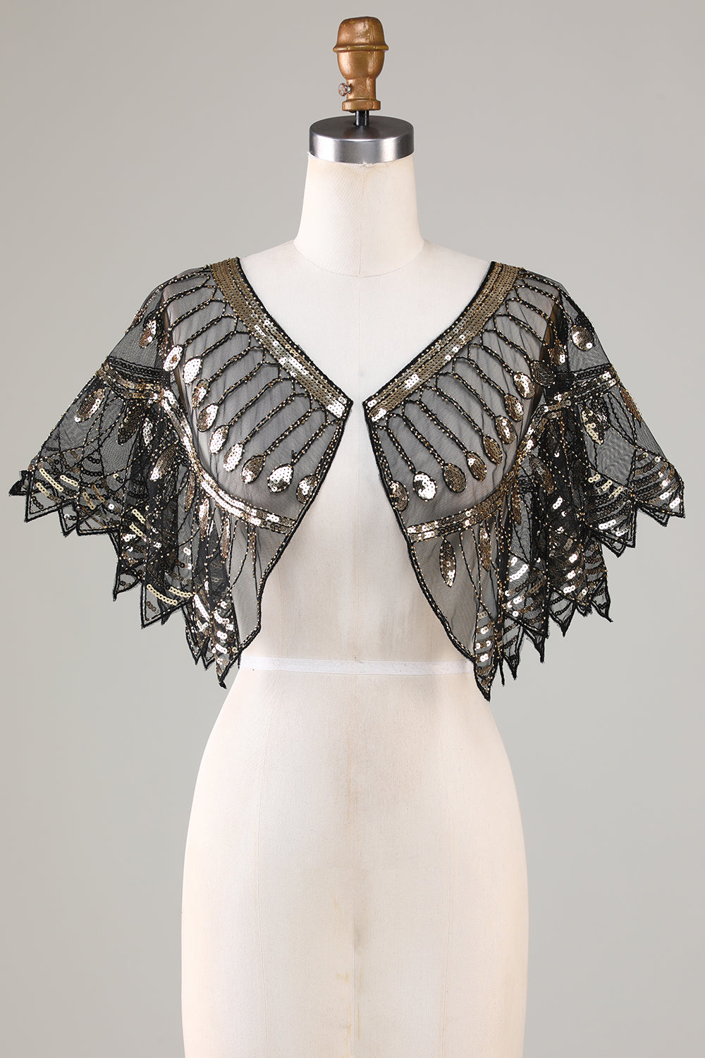 Glitter Black Pailletter 1920'erne Cape med perler