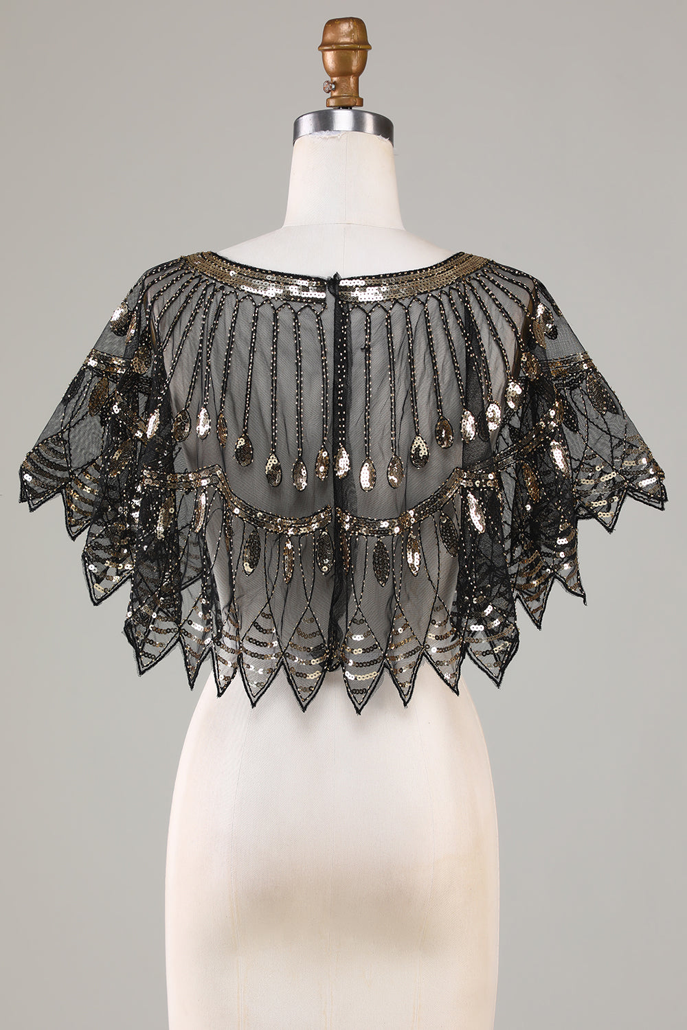 Glitter Black Pailletter 1920'erne Cape med perler