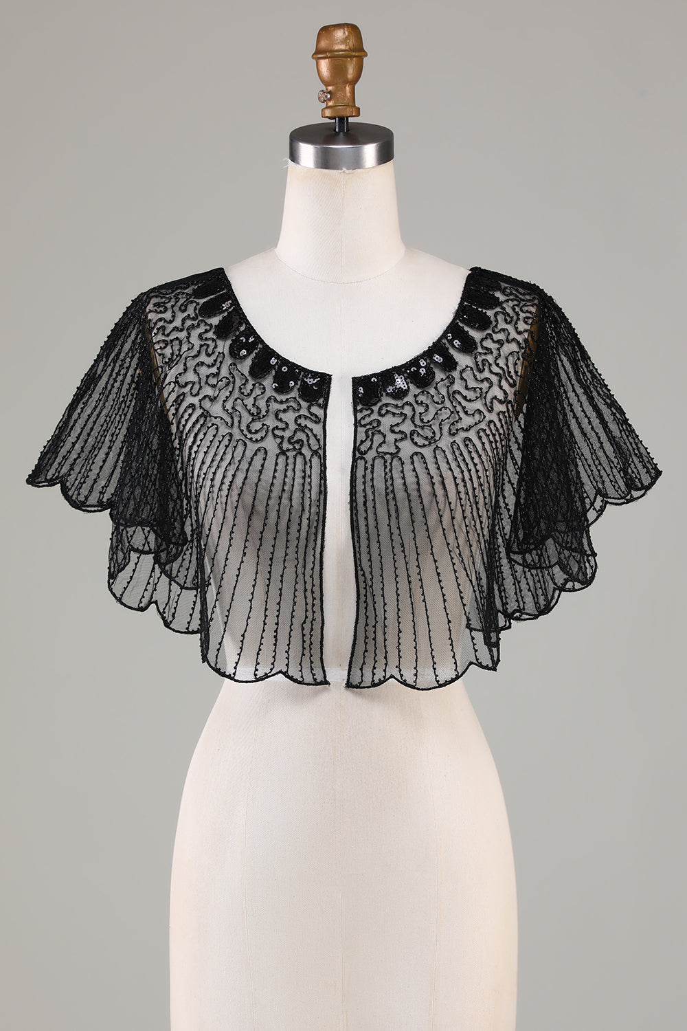 Pailletter Black Glitter 1920'erne Cape med Beaded