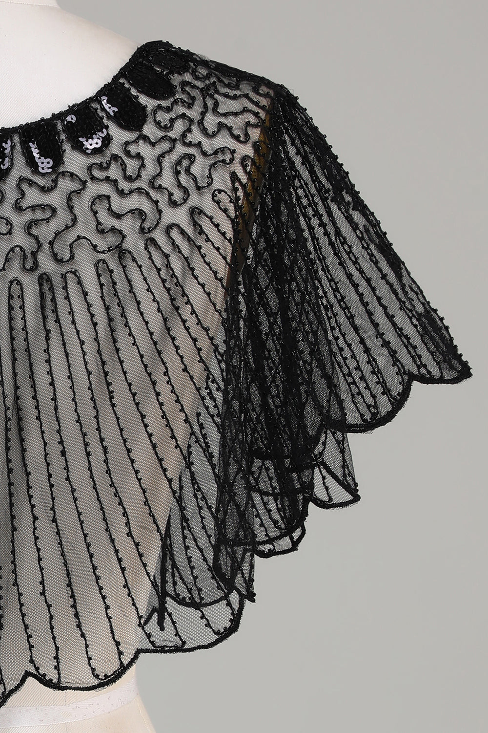 Pailletter Black Glitter 1920'erne Cape med Beaded