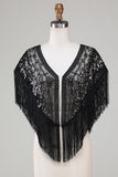 Sorte pailletter Glitter 1920'erne Cape med frynser