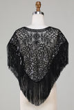 Sorte pailletter Glitter 1920'erne Cape med frynser