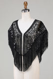 Sorte pailletter Glitter 1920'erne Cape med frynser